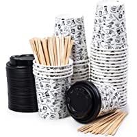 40 Vasos Desechables de Café para Llevar - Vasos Carton 240 ml con Tapas y Agitadores de Madera para Servir el Café- el…